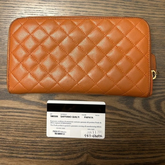 PRADA Saffiano Quilts- Quilted Leather Zippy Wallet- Papaya- Authentic 1M0506 - Picture 2 of 6